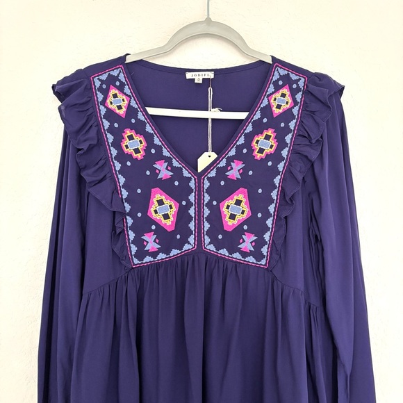 NWT JODIFL Indigo Purple Long Sleeve Embroidered Blouse Women’s Medium Boho - Picture 2 of 11